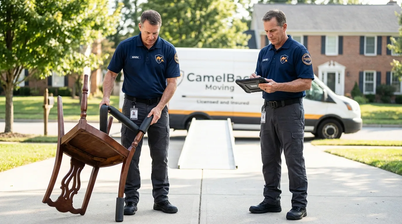 Movers inspecting furniture for damage prevention before loading in Jackson, KY