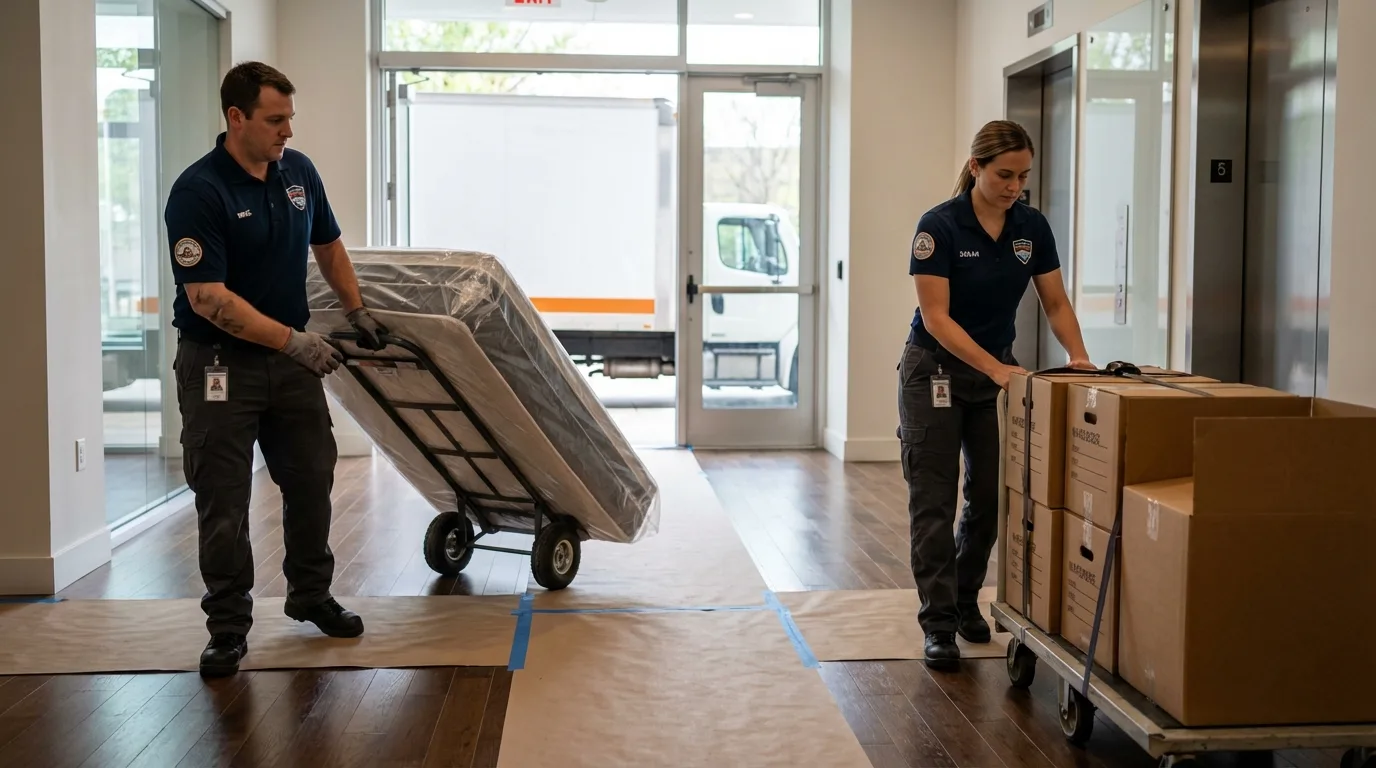 Professional apartment movers loading elevator in Jackson, KY
